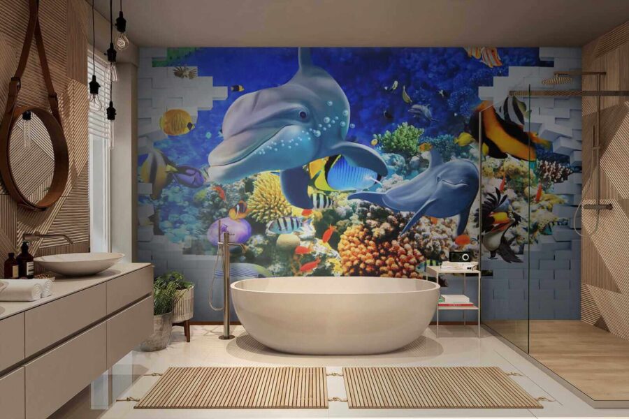 Mural of a fish and dolphins