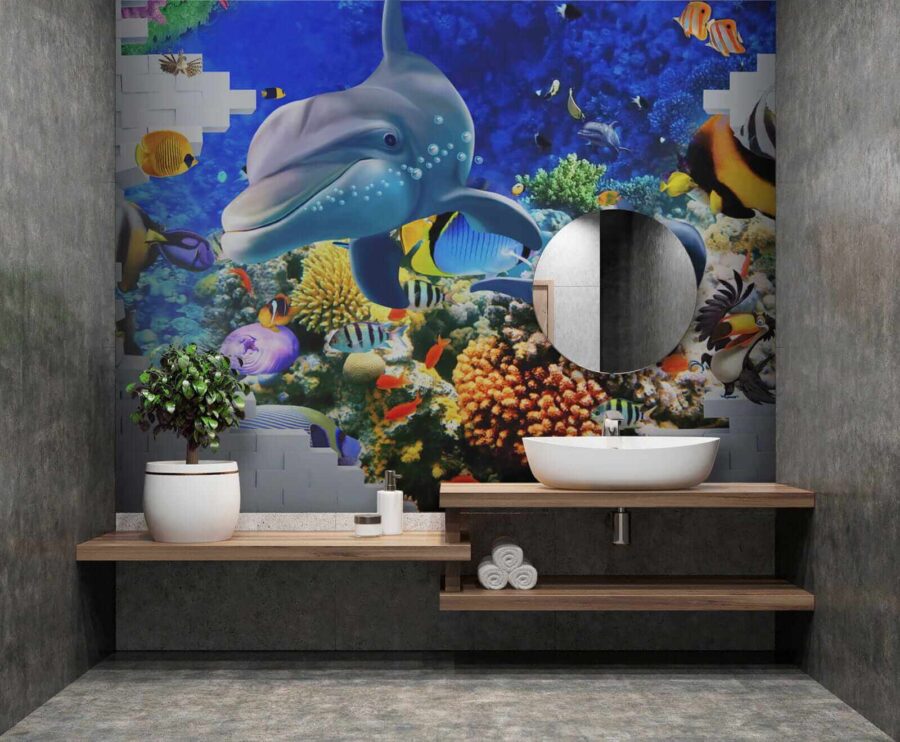Mural of a fish and dolphins