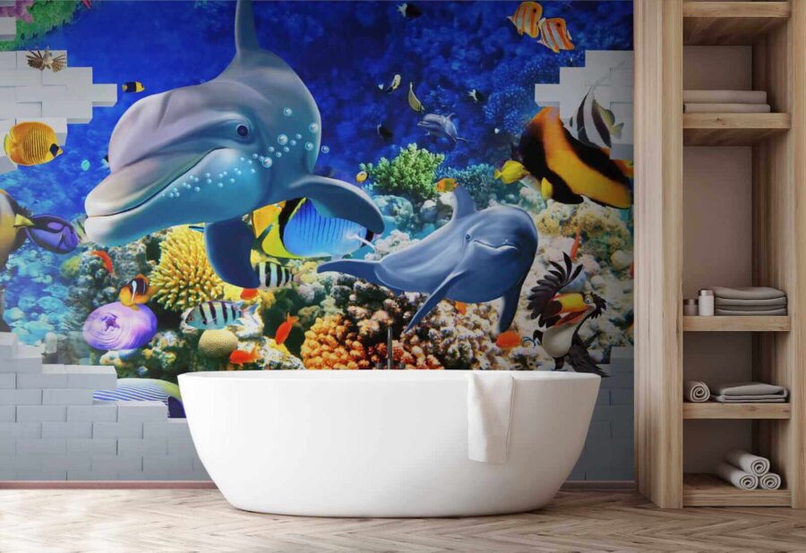 Mural of a fish and dolphins