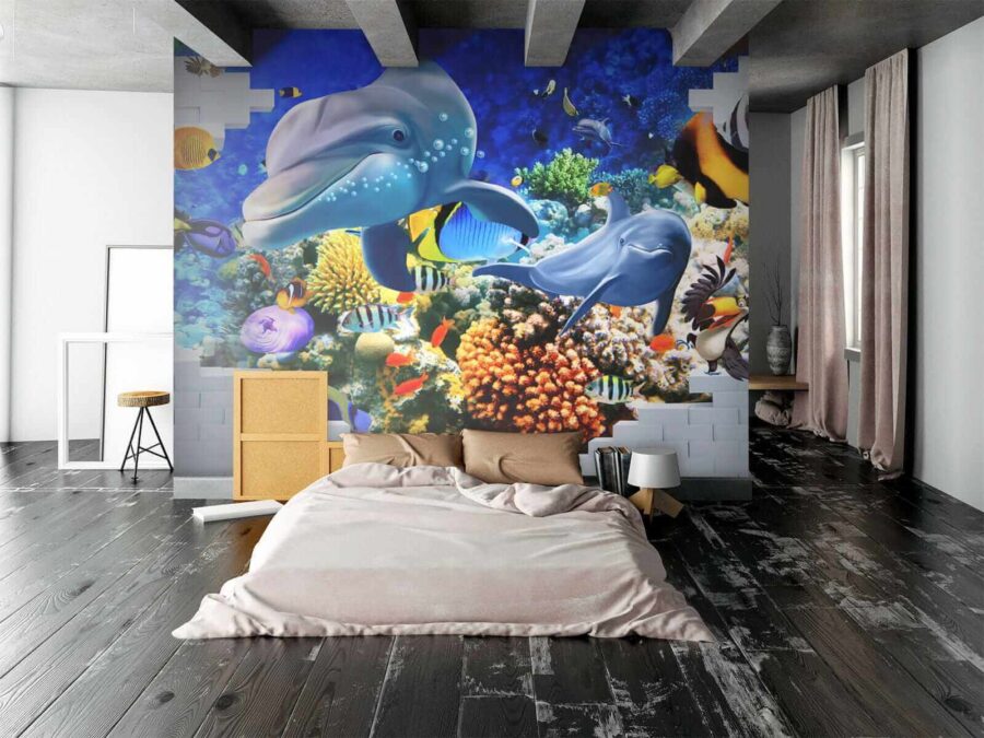 Mural of a fish and dolphins
