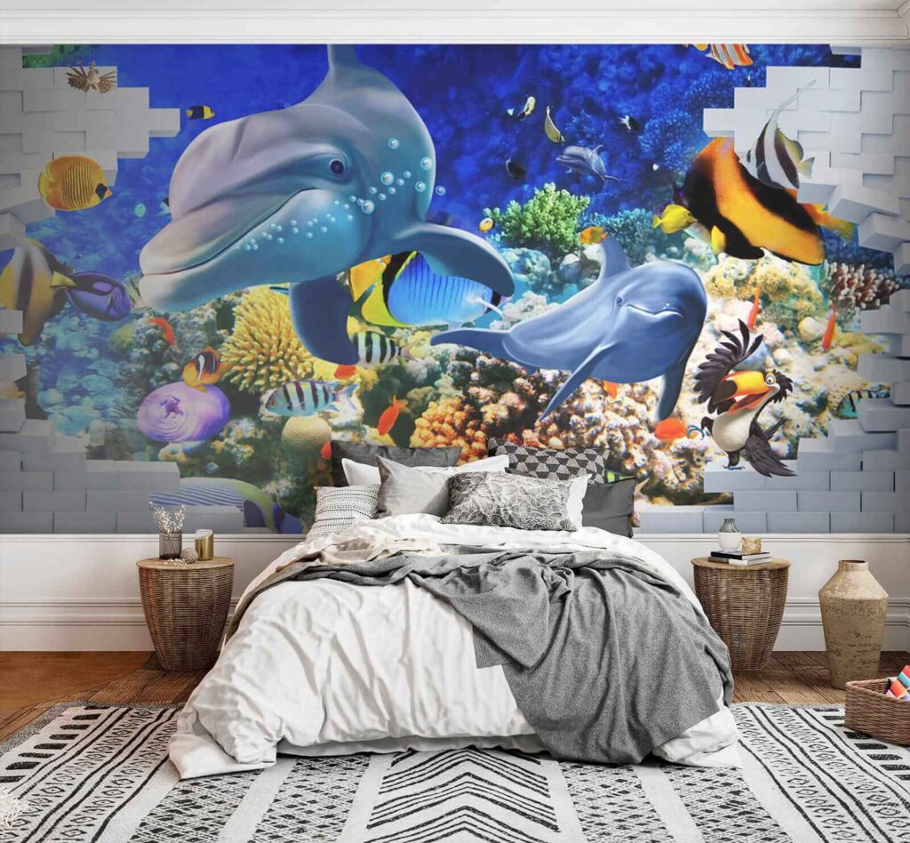 Mural of a fish and dolphins u40459pib3 1024x948 - Mural of a fish and dolphins - tegory