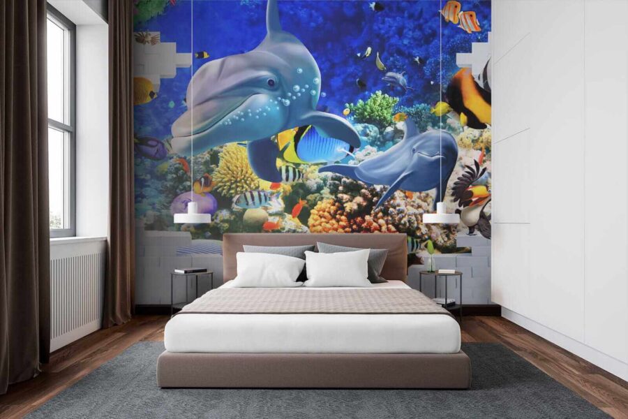 Mural of a fish and dolphins