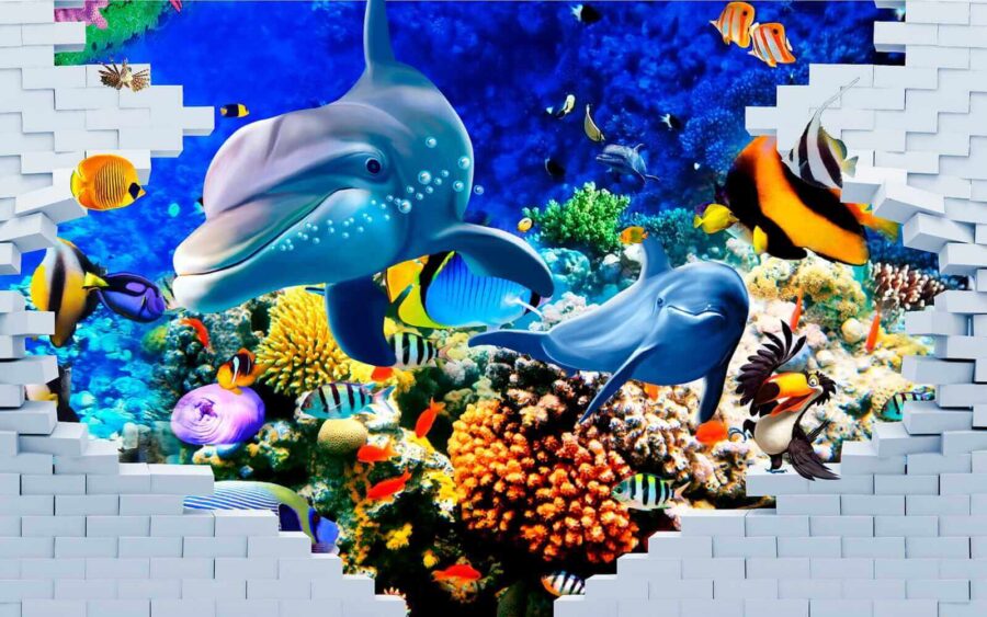 Mural of a fish and dolphins
