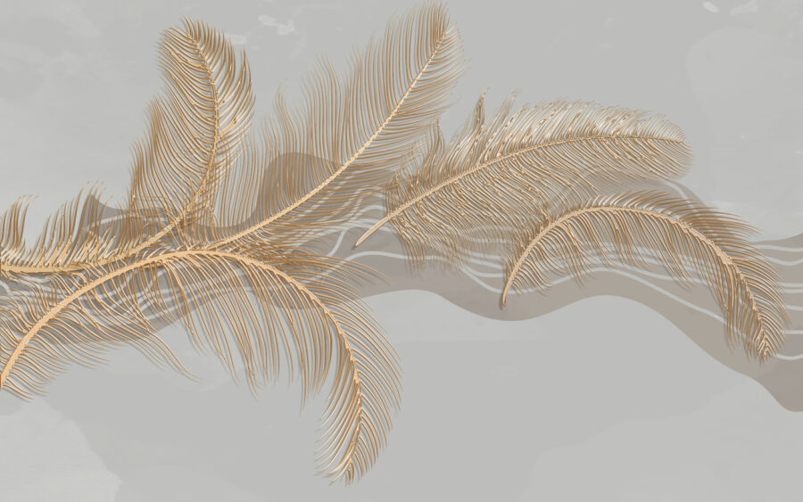 Gold feather on a grey surface