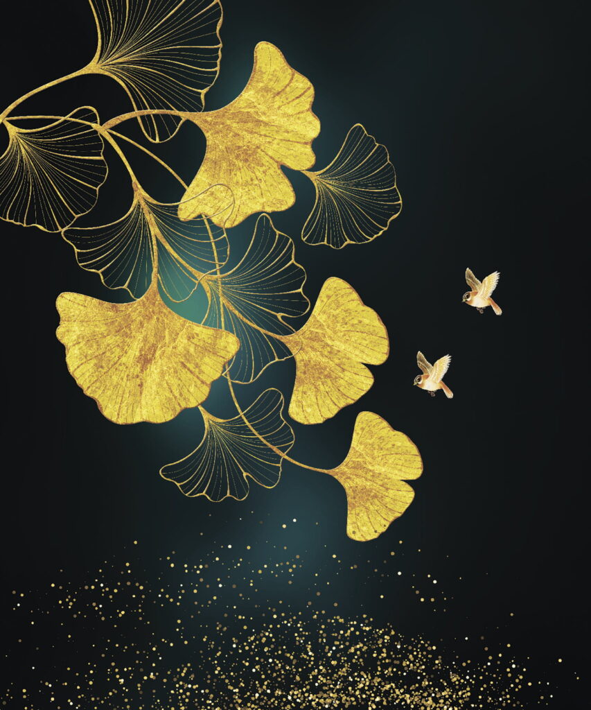 Ginkgo leaves and birds in elegance Ginkgo leaves and birds in elegance