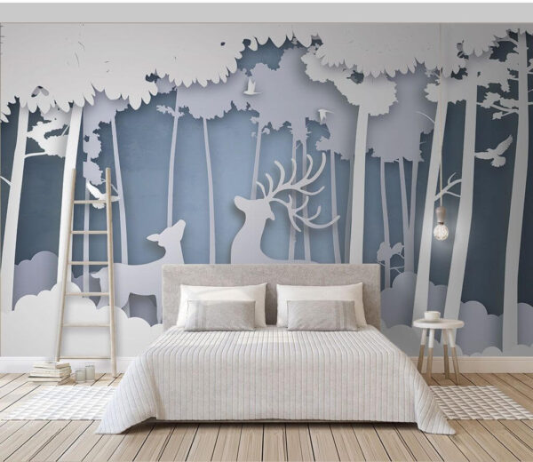 Wall murals Wall murals Paper cut out of a deer in a forest (SKU: u39052)