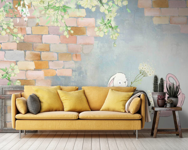 Cartoon rabbit and a house with flowers Cartoon rabbit and a house with flowers