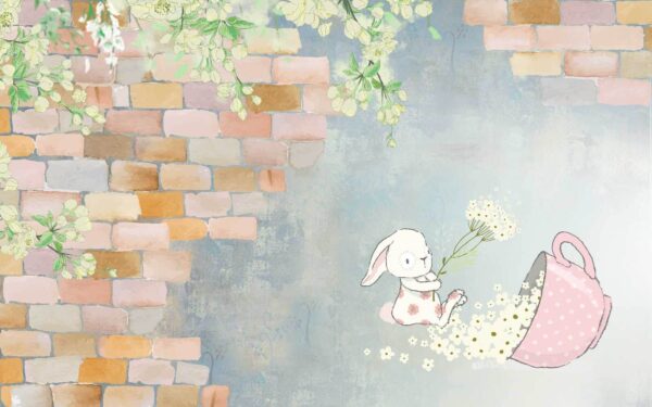 Cartoon rabbit and a house with flowers Cartoon rabbit and a house with flowers