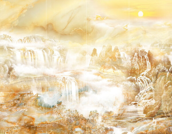 Painting of a waterfall and mountains Painting of a waterfall and mountains