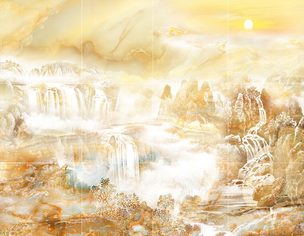 Painting of a waterfall and mountains Painting of a waterfall and mountains