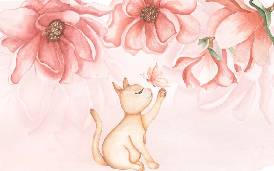 Cat with a butterfly on its paw