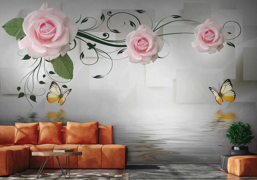 Wall murals Butterfly and roses over water - Image 8