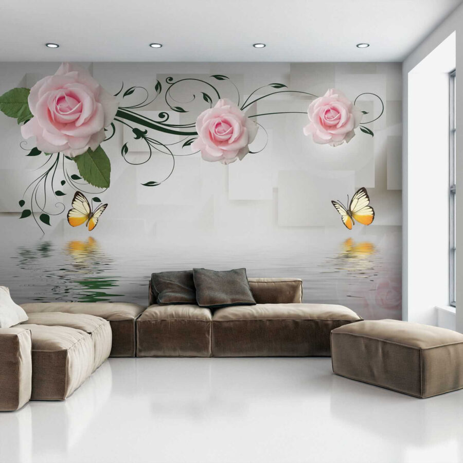 Wall murals Butterfly and roses over water - Image 7