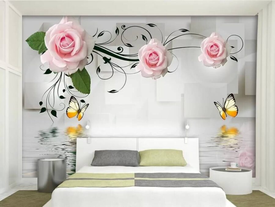 Wall murals Butterfly and roses over water