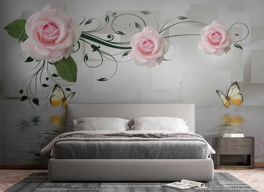 Wall murals Butterfly and roses over water - Image 6
