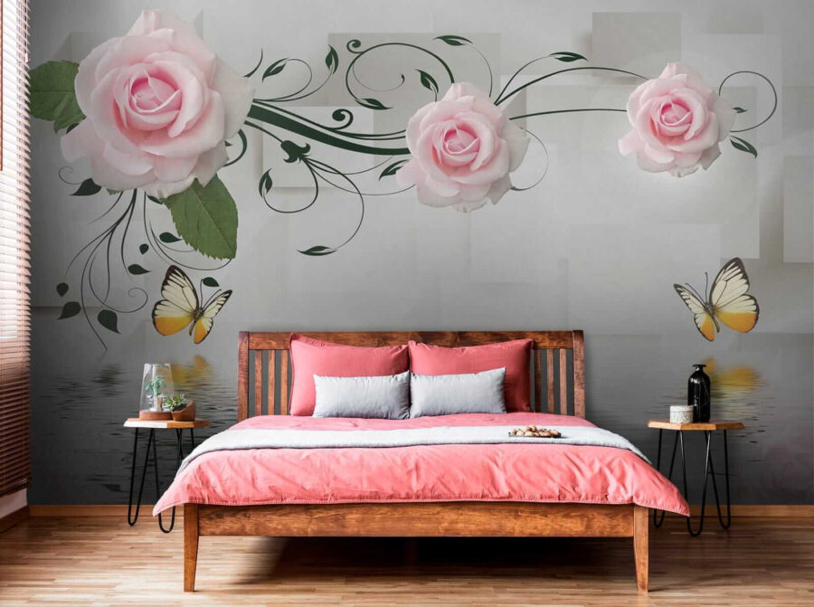 Wall murals Butterfly and roses over water - Image 5