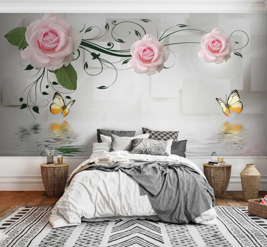 Wall murals Butterfly and roses over water - Image 4