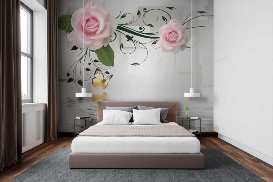 Wall murals Butterfly and roses over water - Image 3