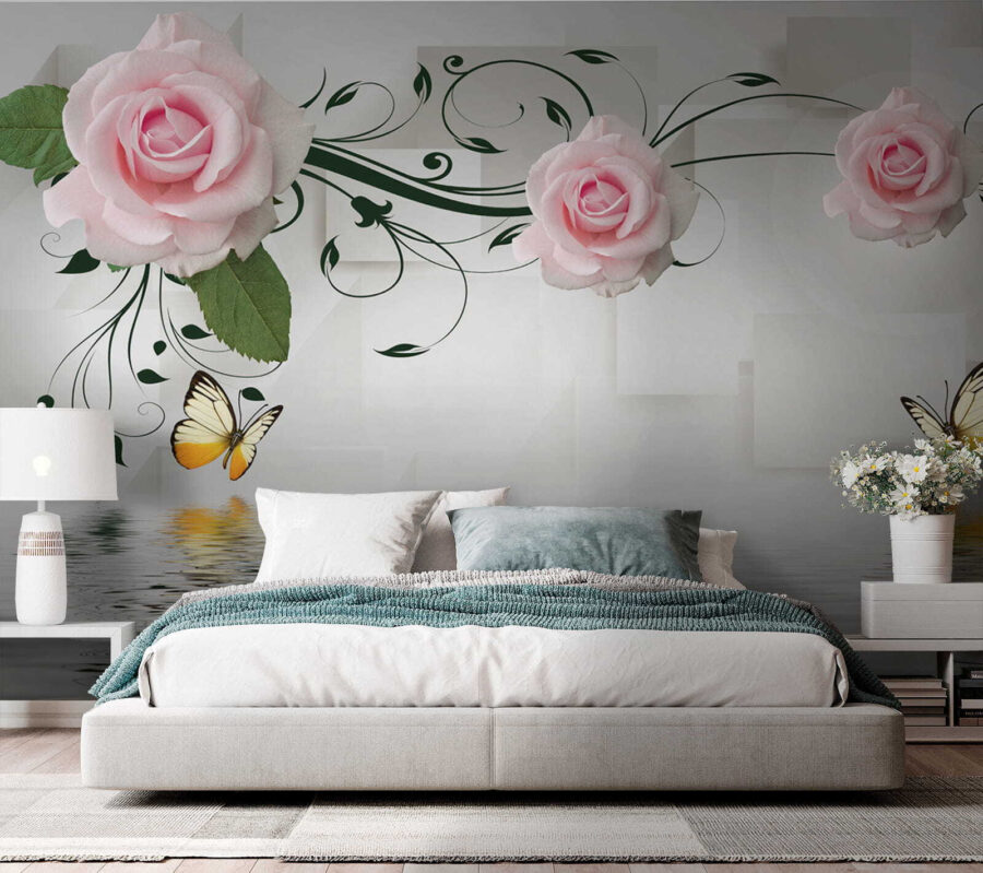 Wall murals Butterfly and roses over water - Image 2