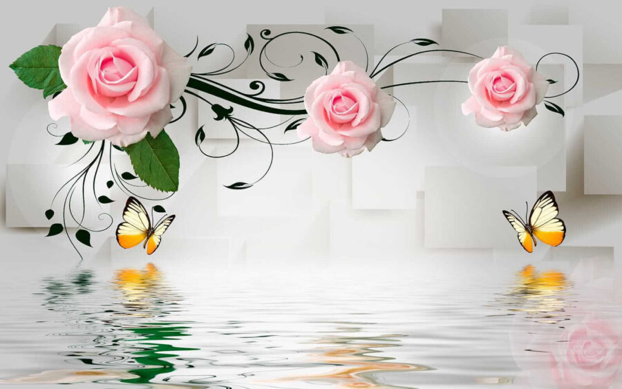 Wall murals Butterfly and roses over water - Image 10