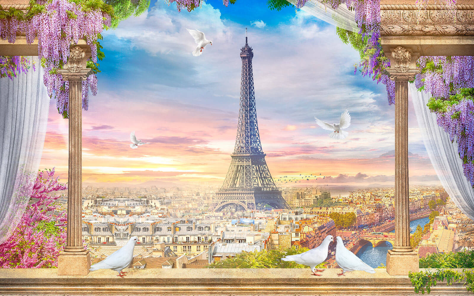 Tower with birds in the background u37913p - Tower with birds in the background - tegory