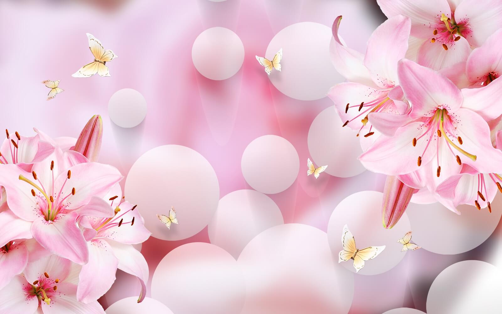 Pink flowers and butterflies u37477p - Pink flowers and butterflies - tegory