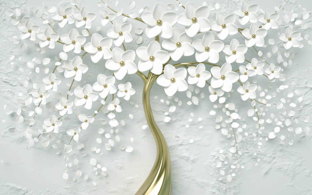 Tree with white flowers and leaves Tree with white flowers and leaves