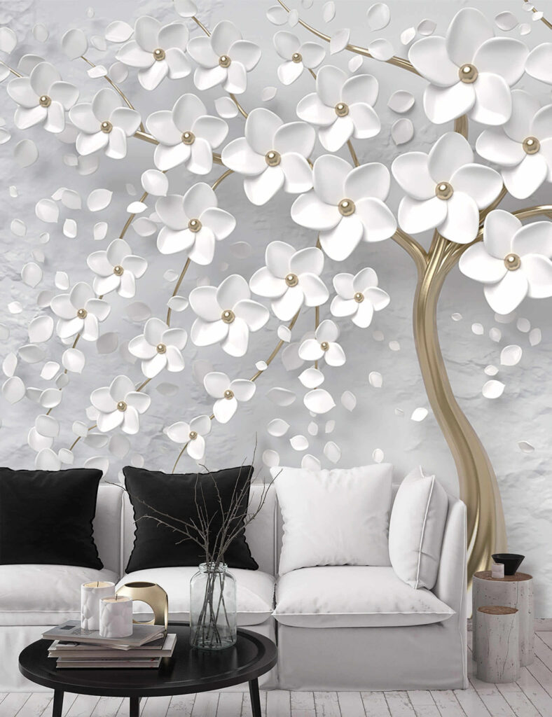 Tree with white flowers and leaves