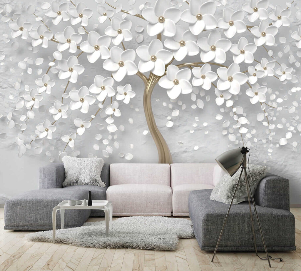 Tree with white flowers and leaves