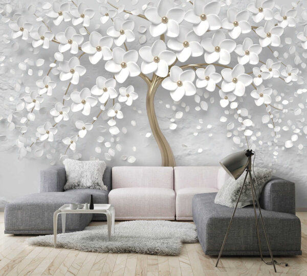 Tree with white flowers and leaves