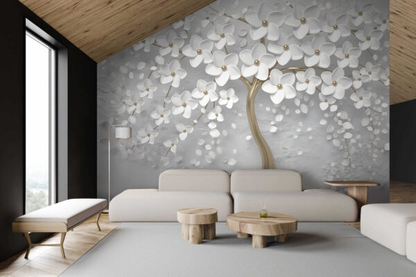 Tree with white flowers and leaves