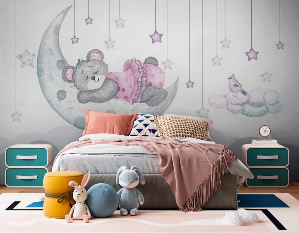 Teddy bear sleeping on the moon