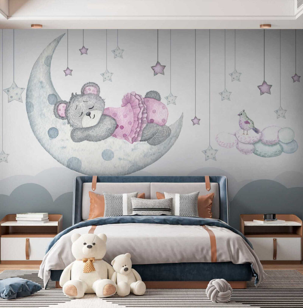 Teddy bear sleeping on the moon