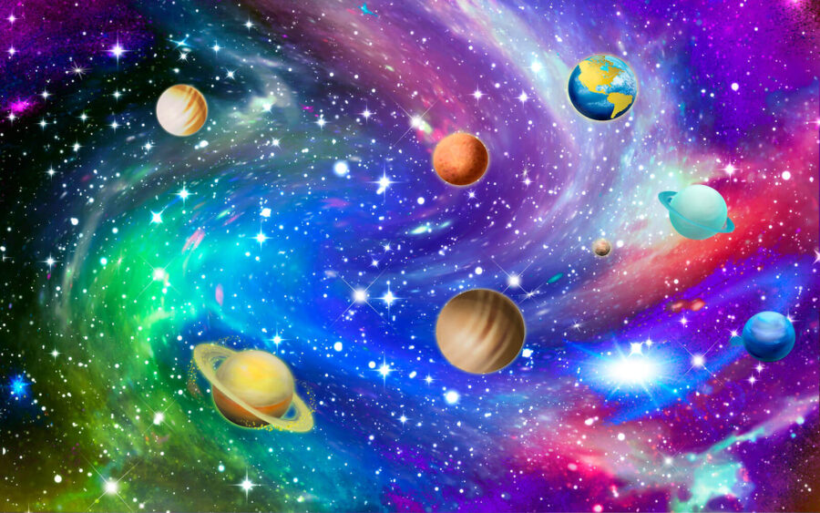 Planets in the sky with stars