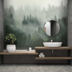 Wall murals Foggy forest with trees