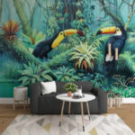 Wall murals Painting of birds in a forest