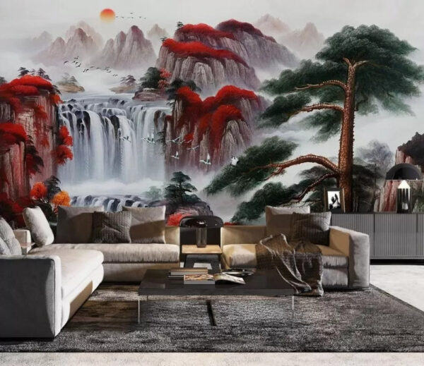 Painting of a waterfall and trees Painting of a waterfall and trees
