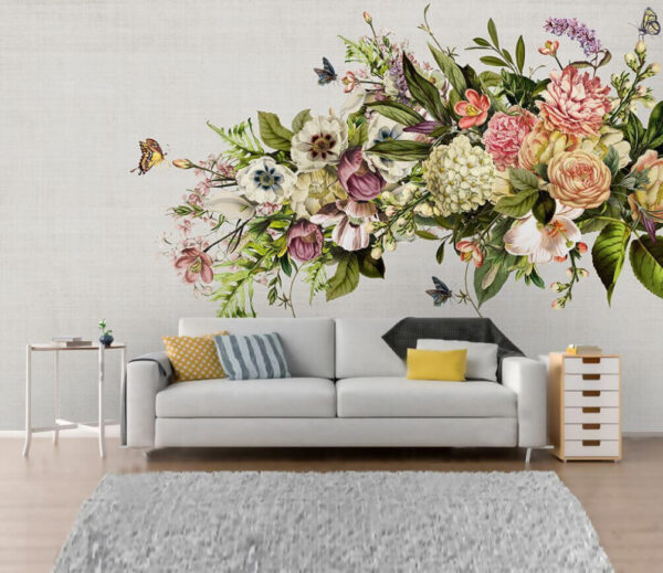 Butterfly flying over a bouquet of flowers Butterfly flying over a bouquet of flowers
