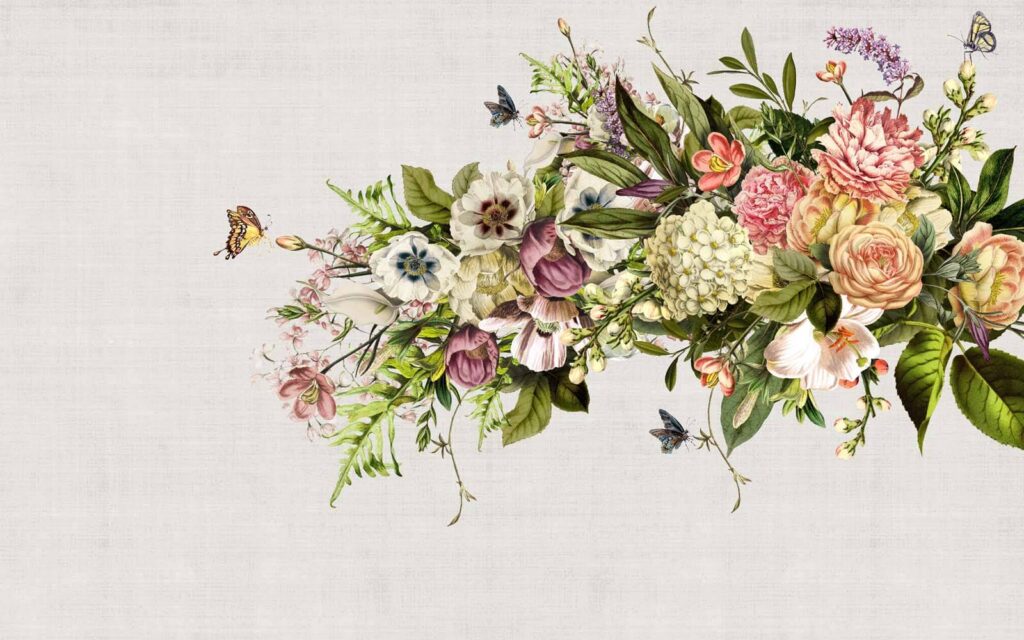 Butterfly flying over a bouquet of flowers Butterfly flying over a bouquet of flowers