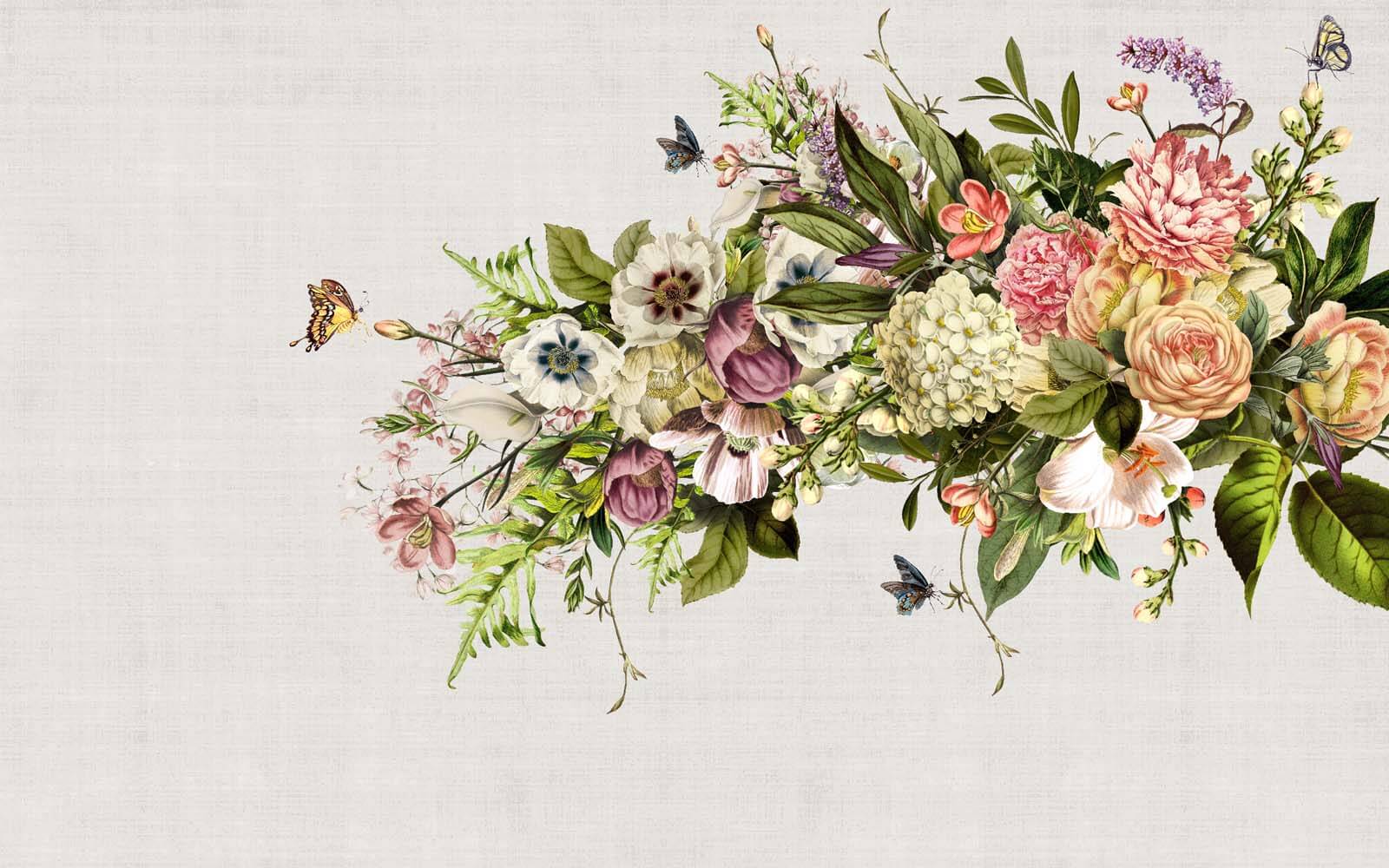 u34636p - Butterfly flying over a bouquet of flowers - tegory