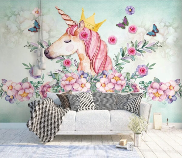 Watercolor unicorn with a crown and flowers Watercolor unicorn with a crown and flowers