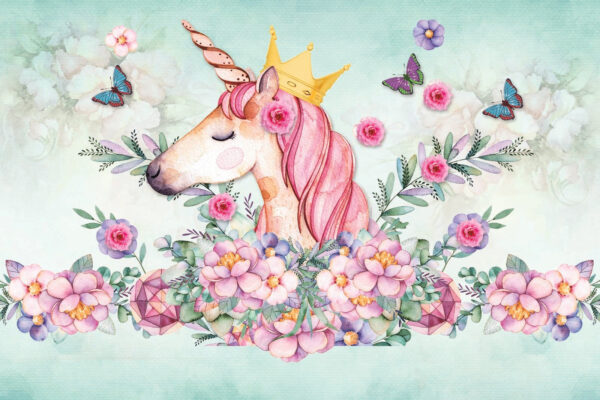 Watercolor unicorn with a crown and flowers Watercolor unicorn with a crown and flowers