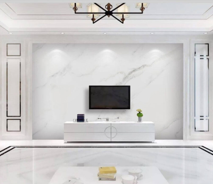 White marble surface with black veins