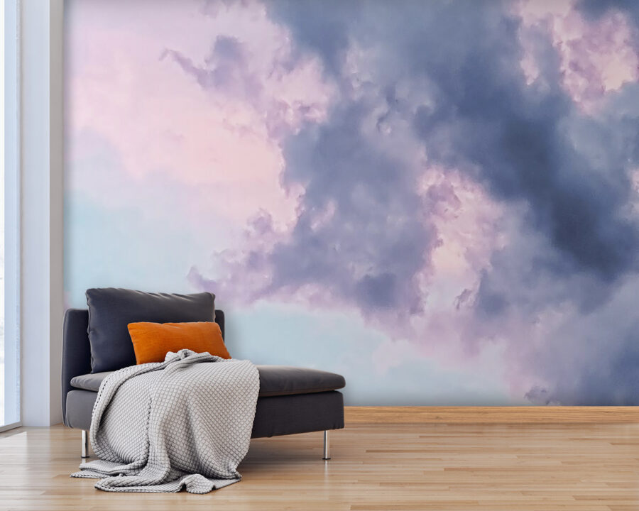 Wall murals Cloudy sky with pink and blue clouds