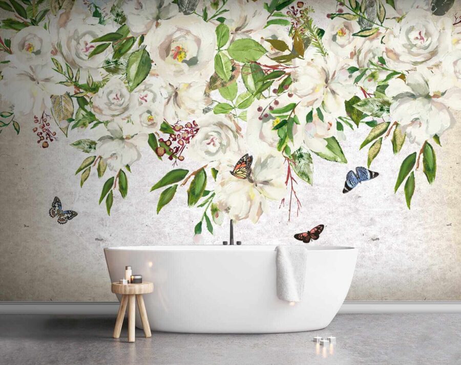 Painting of white flowers and butterflies u33223pit1 900x713 - Painting of white flowers and butterflies - tegory