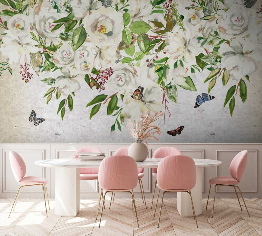 Painting of white flowers and butterflies u33223pik1 900x810 - Painting of white flowers and butterflies - tegory