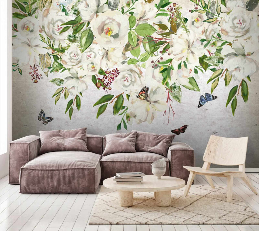 Painting of white flowers and butterflies u33223pig3 900x802 - Painting of white flowers and butterflies - tegory