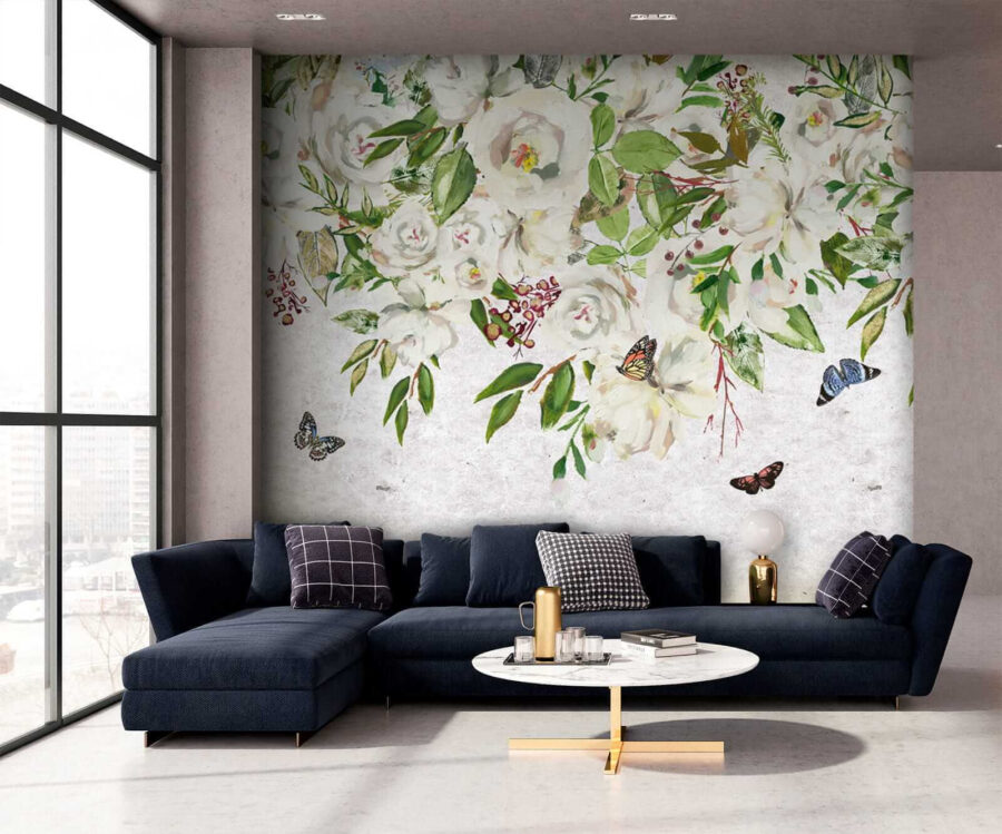 Painting of white flowers and butterflies u33223pig1 900x749 - Painting of white flowers and butterflies - tegory
