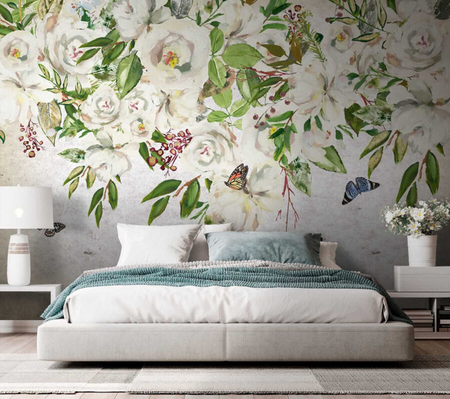 Painting of white flowers and butterflies u33223pib3 900x799 - Painting of white flowers and butterflies - tegory