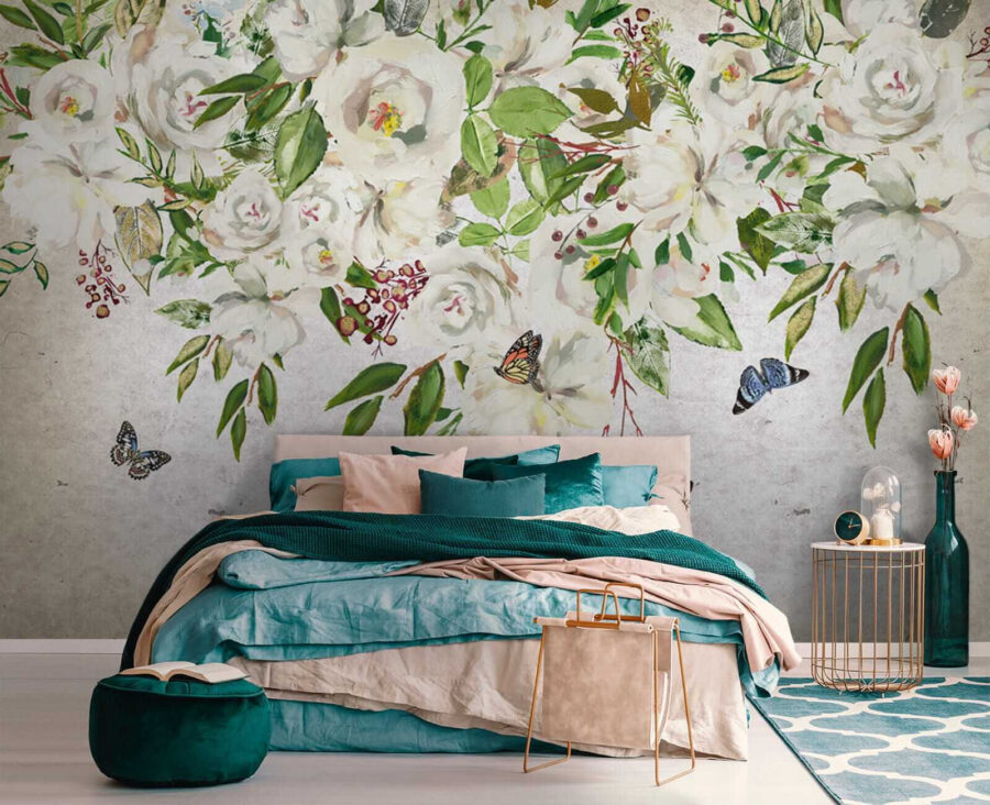 Painting of white flowers and butterflies u33223pib2 900x732 - Painting of white flowers and butterflies - tegory